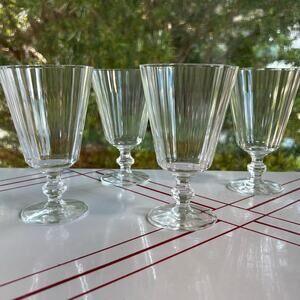 Vintage Set of 4 Pressed Glass Goblets Clear Paneled Footed Vodka Glasses